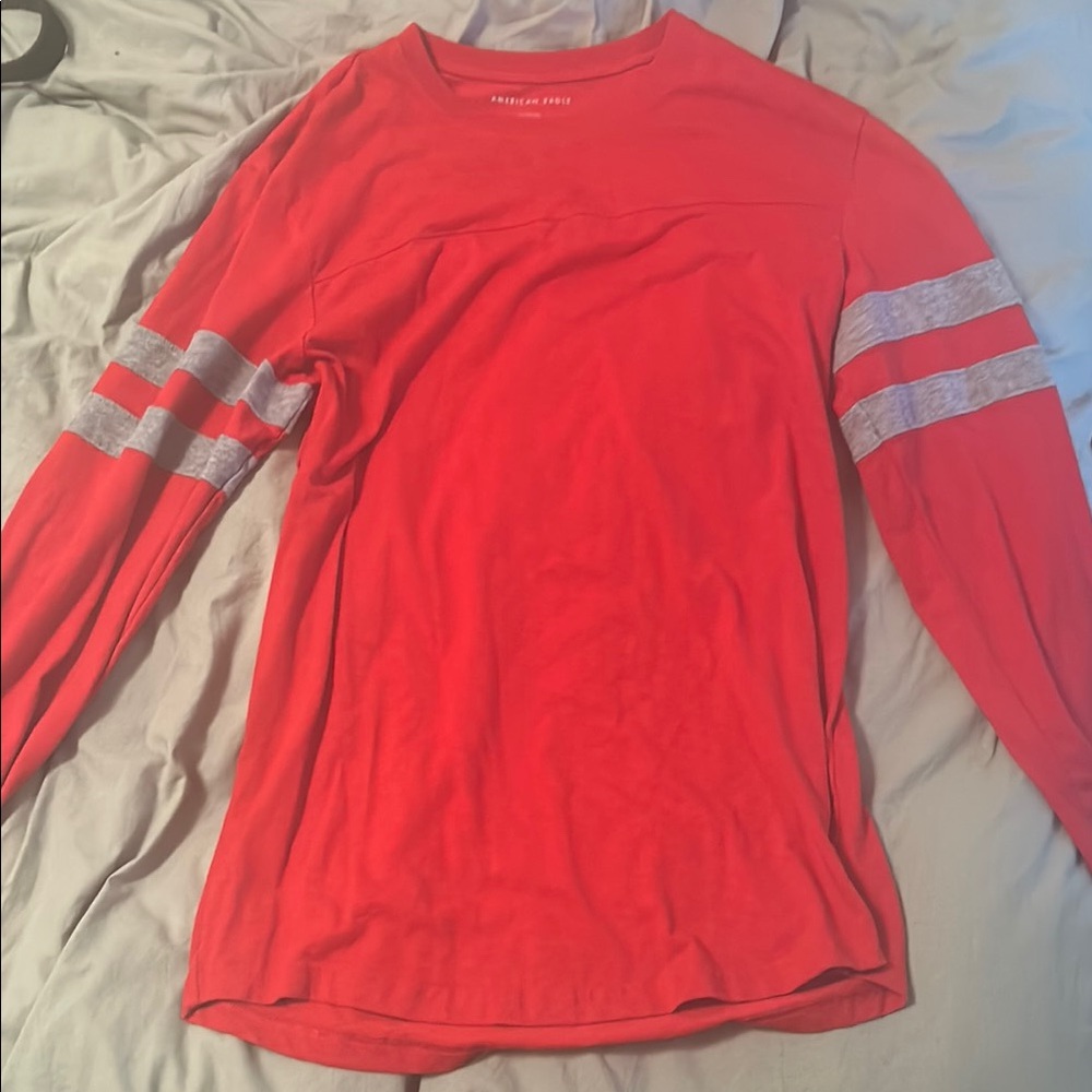 American Eagle Outfitters Red and Gray Long Sleeve Tee Casual Style